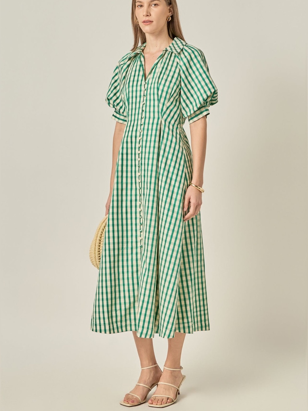 English Laundry GINGHAM CHECK MIDI DRESS Color Green Womens size XSmall